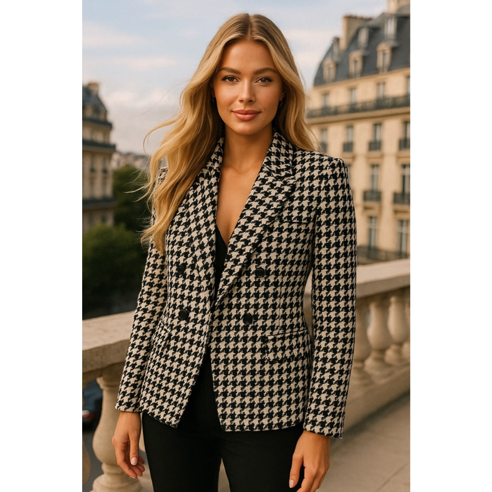 Bagatelle Collection Houndstooth Blazer Jacket Black White Scandi Parisian XL